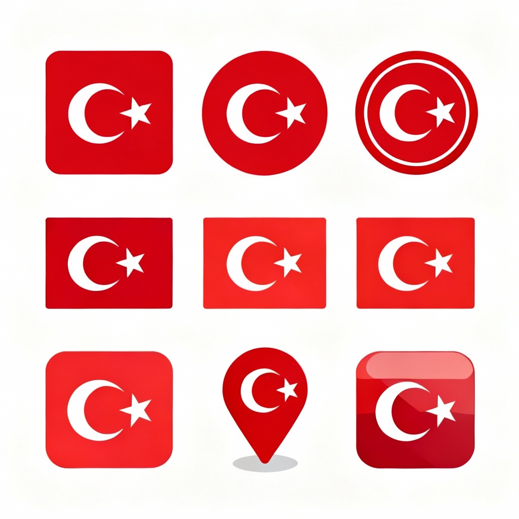 Set of flat Turkish flag icons in vector style