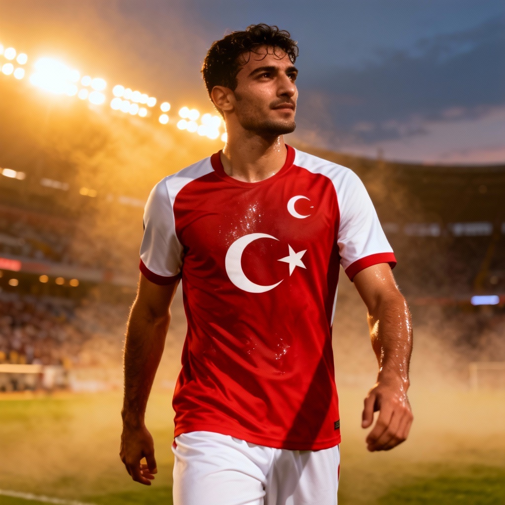 AI Turkish athlete portrait under stadium lights