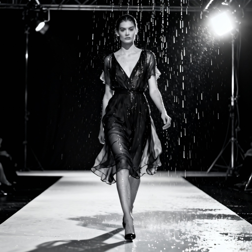 AI studio rain machine wet dress editorial