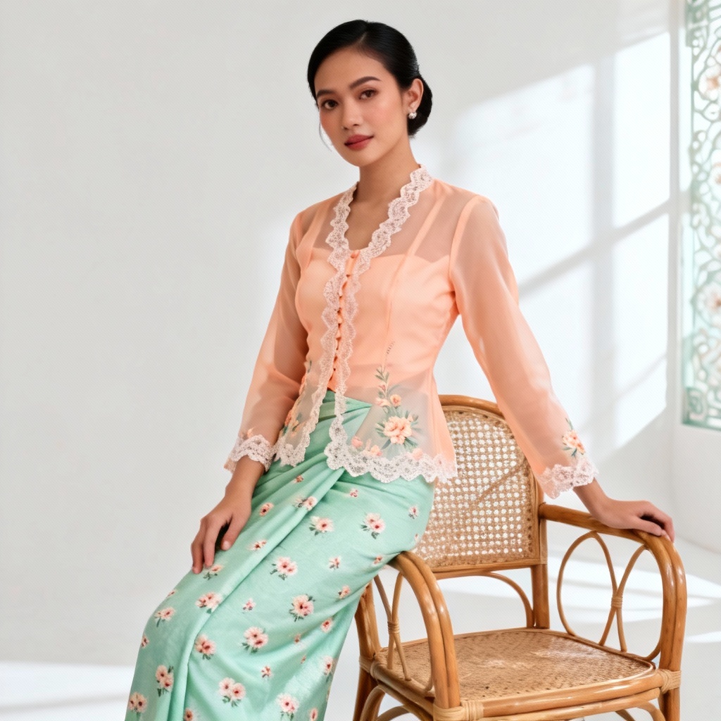 AI pastel kebaya pendek with mint batik sarong