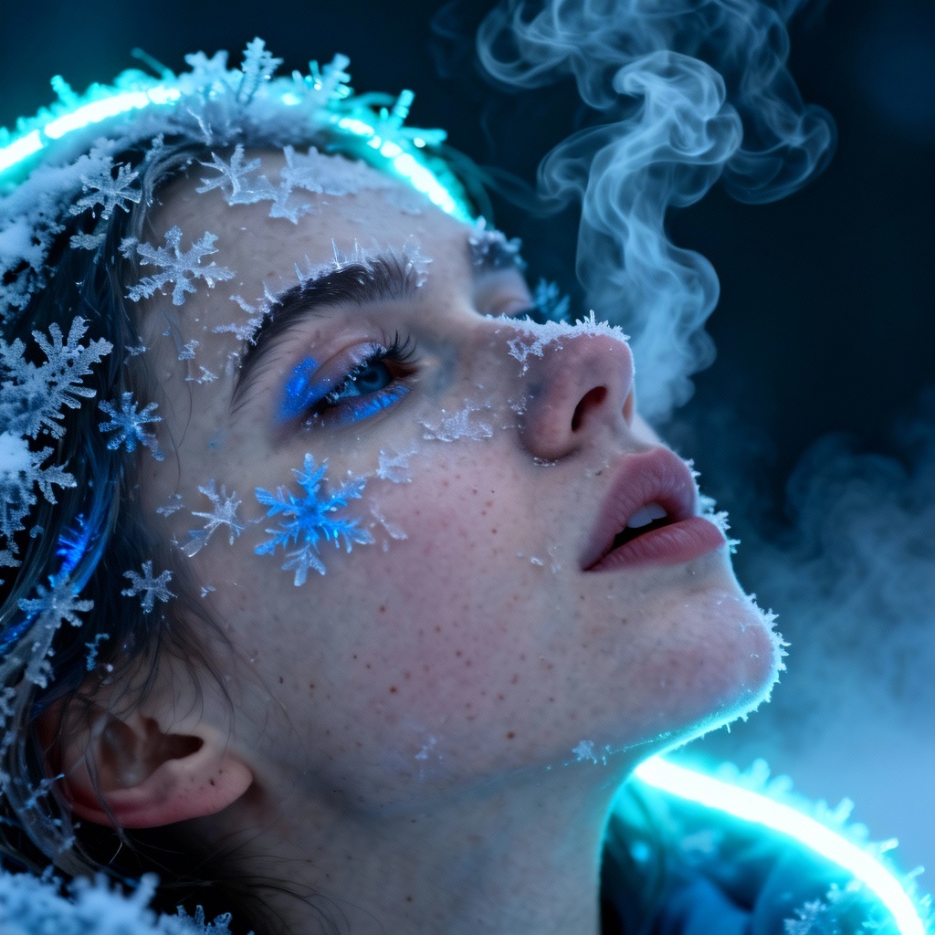 AI icy effect on portrait with frost and crystals