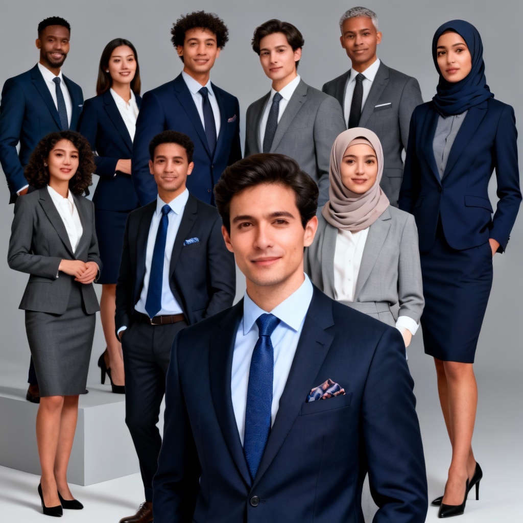 AI business attire lookbook with formal and business casual outfits