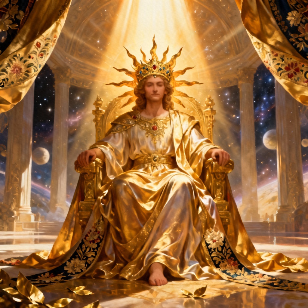 AI Sun God on radiant throne