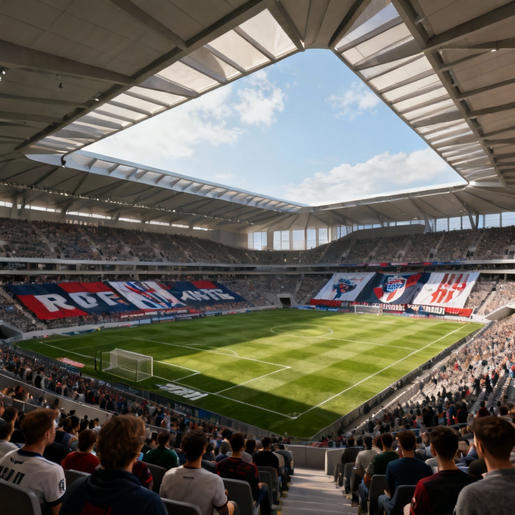 AI daylight render of a soccer stadium interior