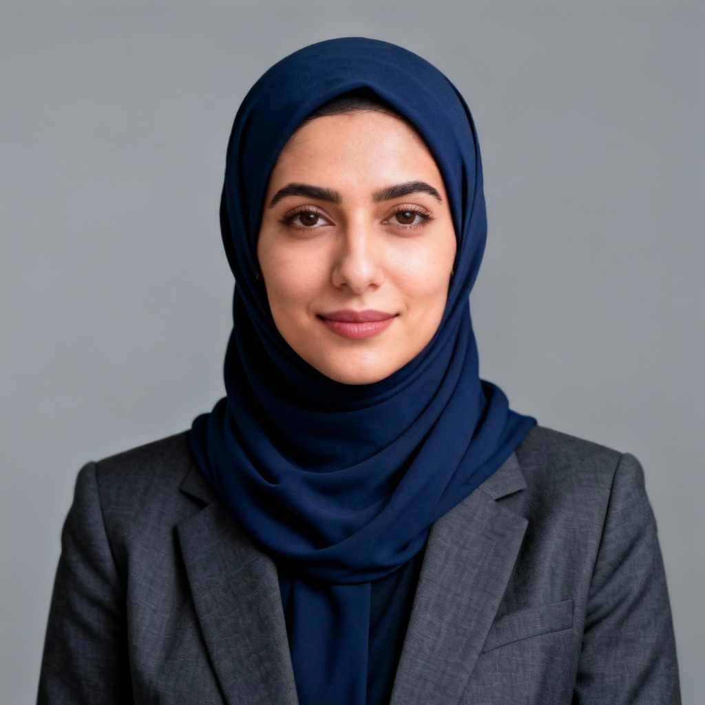 AI professional hijab headshot for LinkedIn with neutral tone