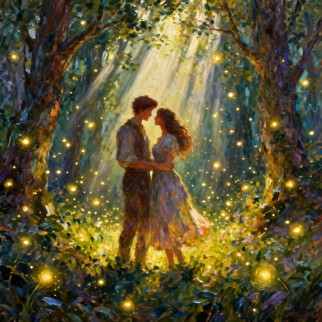 AI fantasy romance in enchanted forest