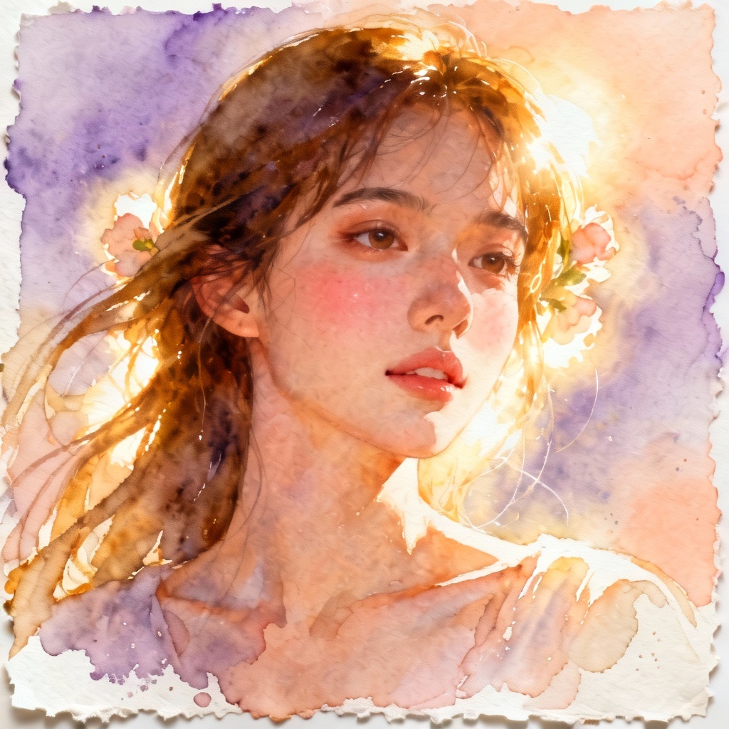 AI watercolor portrait with soft washes and paper texture