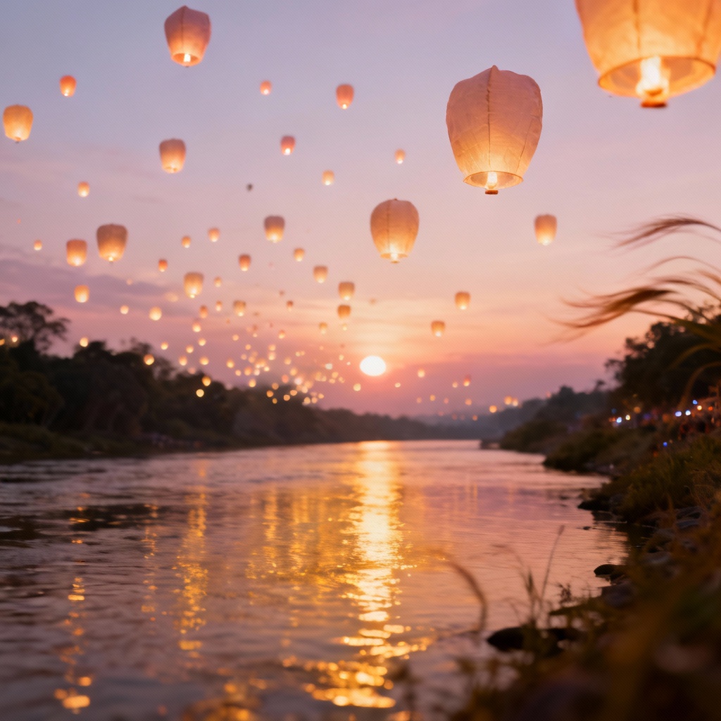 AI Sky Lantern Festival River