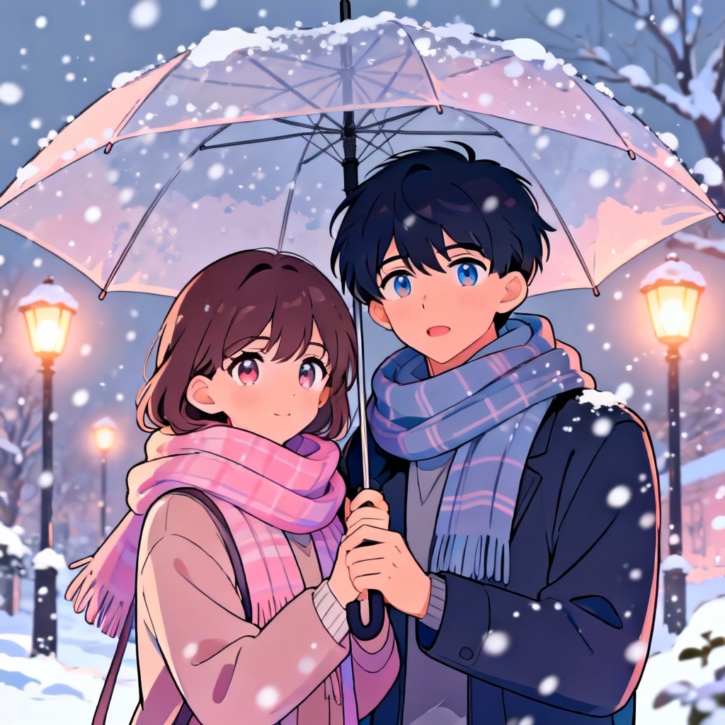 AI anime winter couple illustration