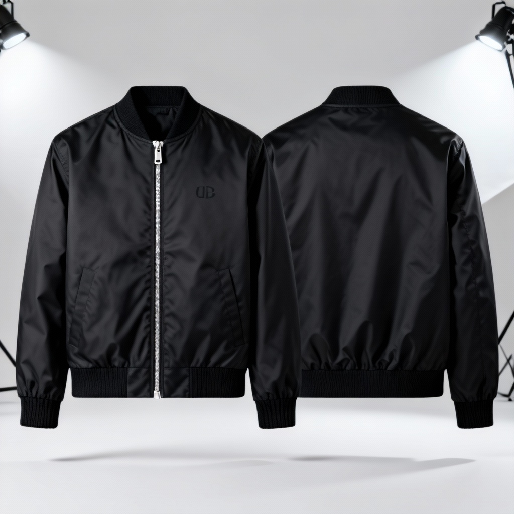 Minimalist black bomber jacket studio mockup