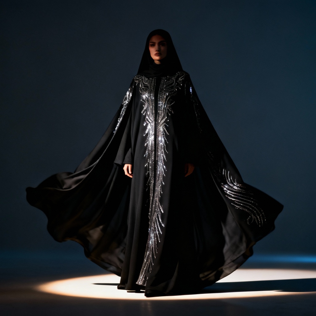 AI evening bisht abaya with metallic embroidery