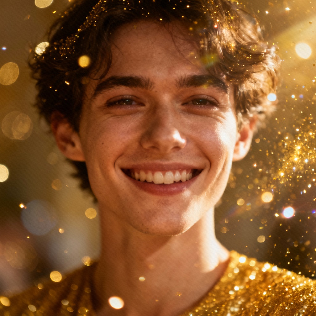 AI Sparkling Generator Hero Image with golden glitter and bokeh