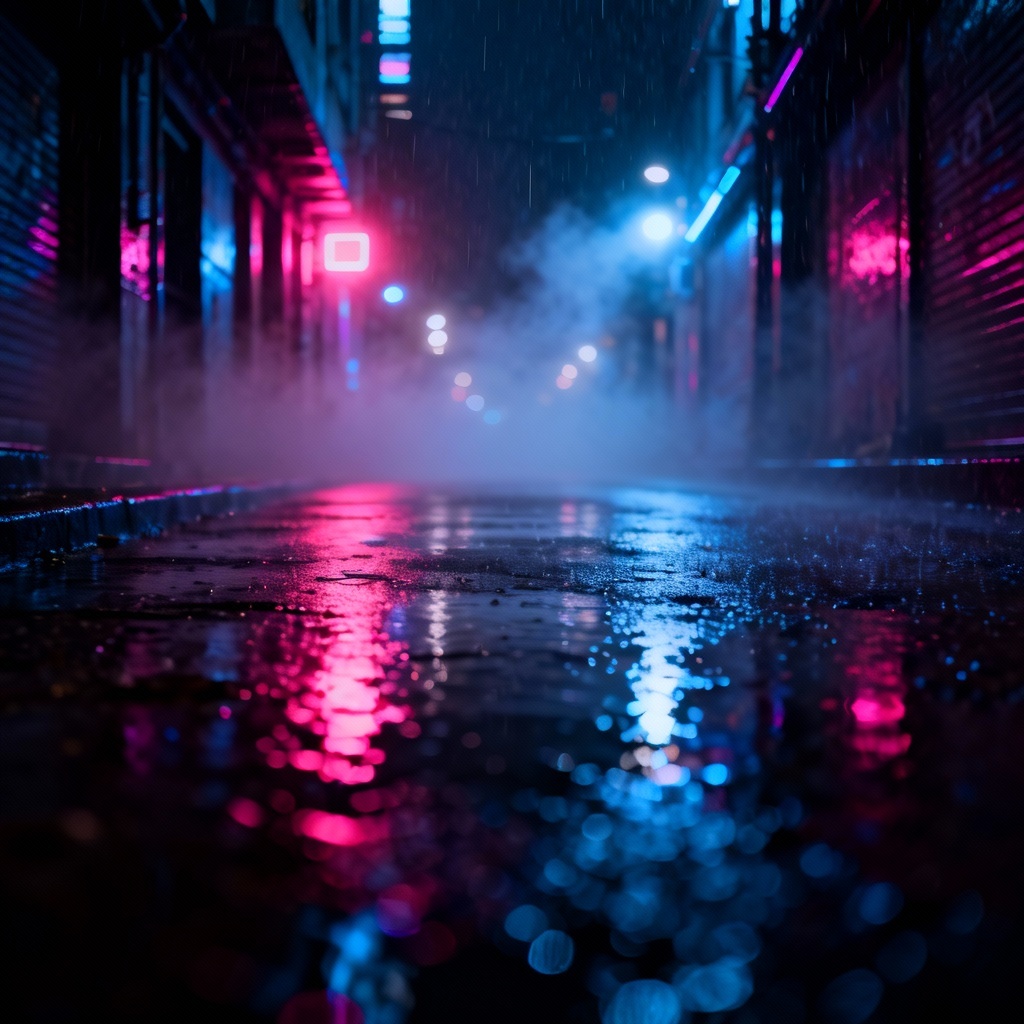 AI fog neon alley cinematic haze