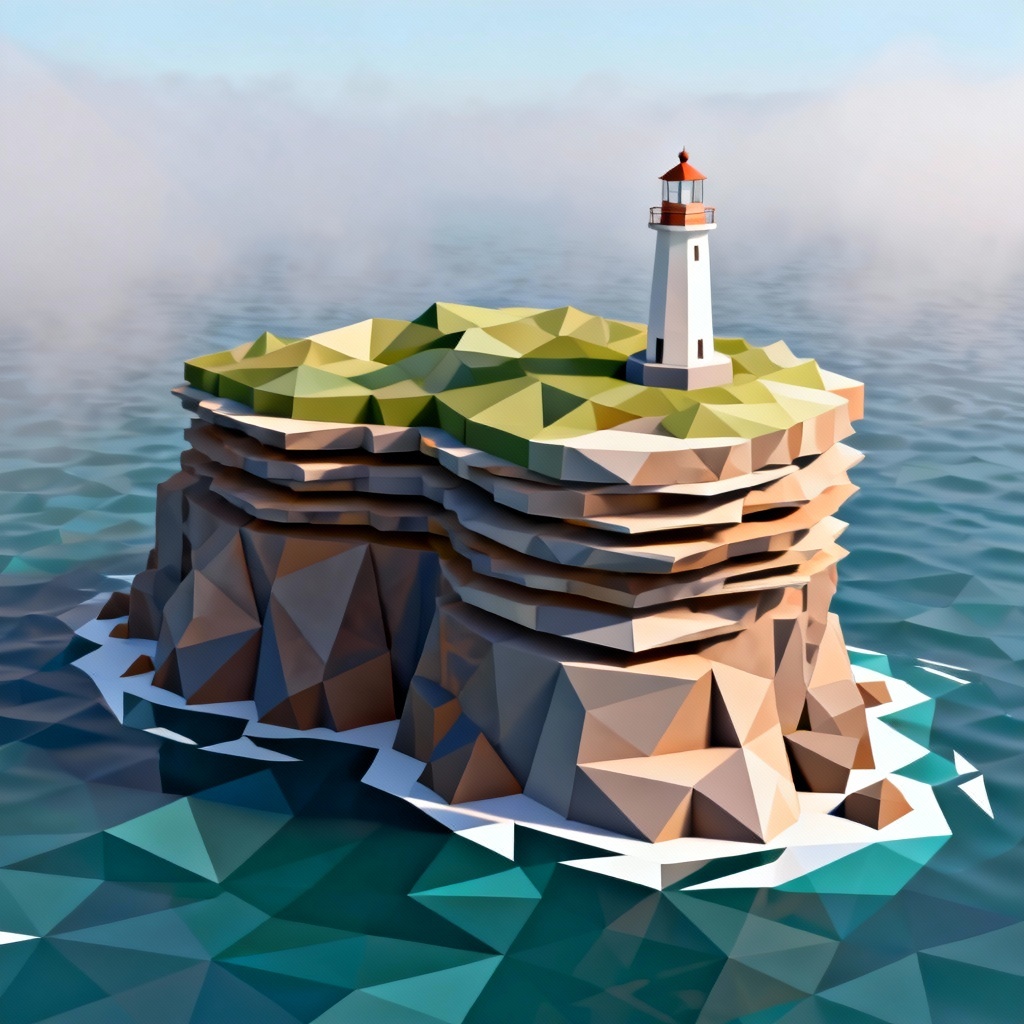 AI Isometric Low-Poly Cliff Island