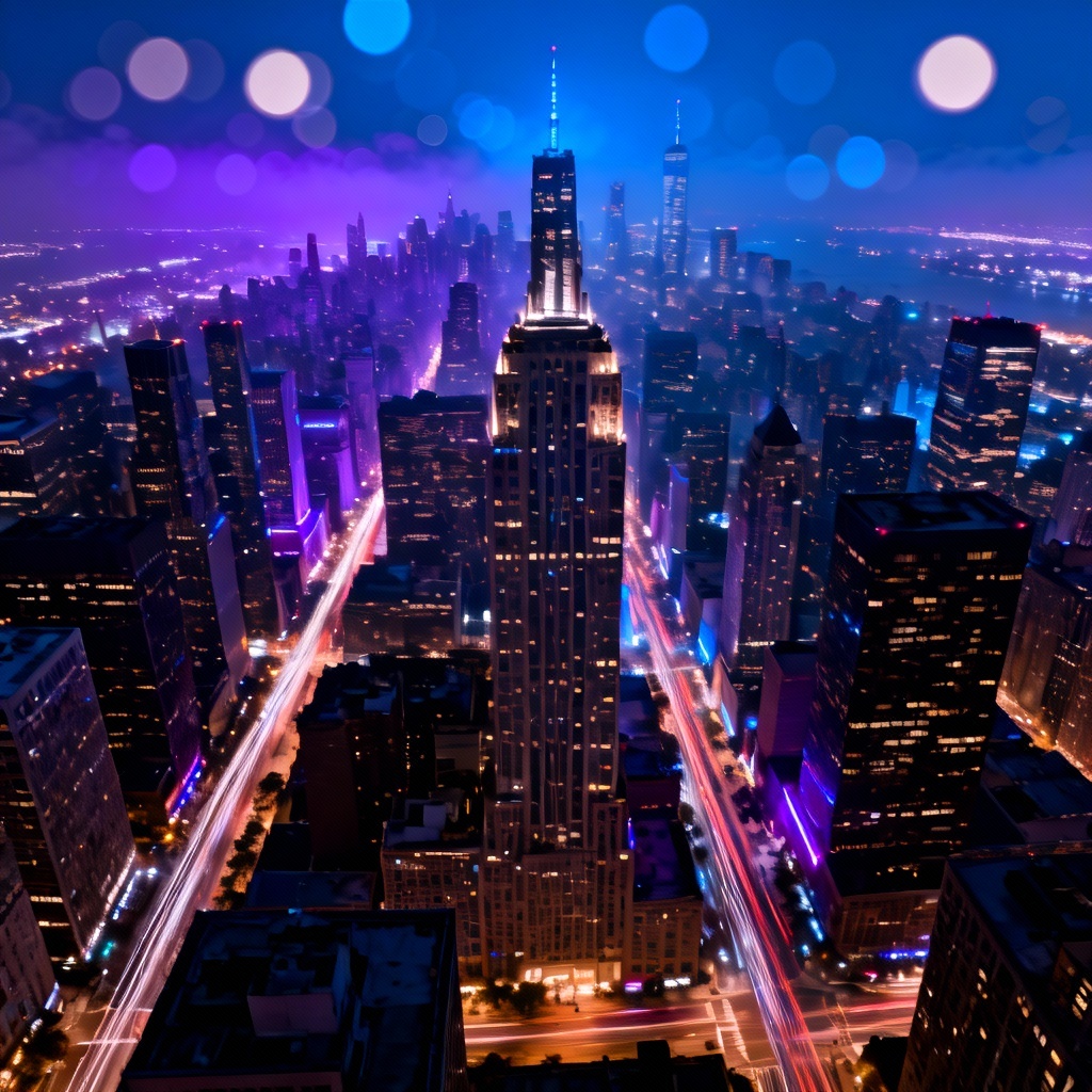 AI aerial night city panorama