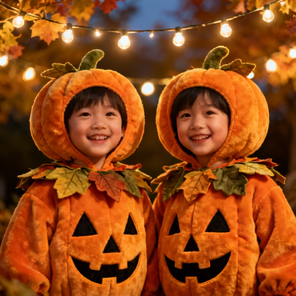 AI cute kids pumpkin Halloween costumes