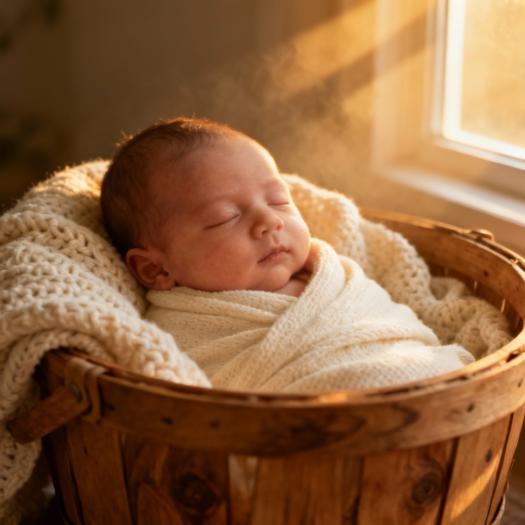AI cozy newborn portrait wrapped in knit blanket