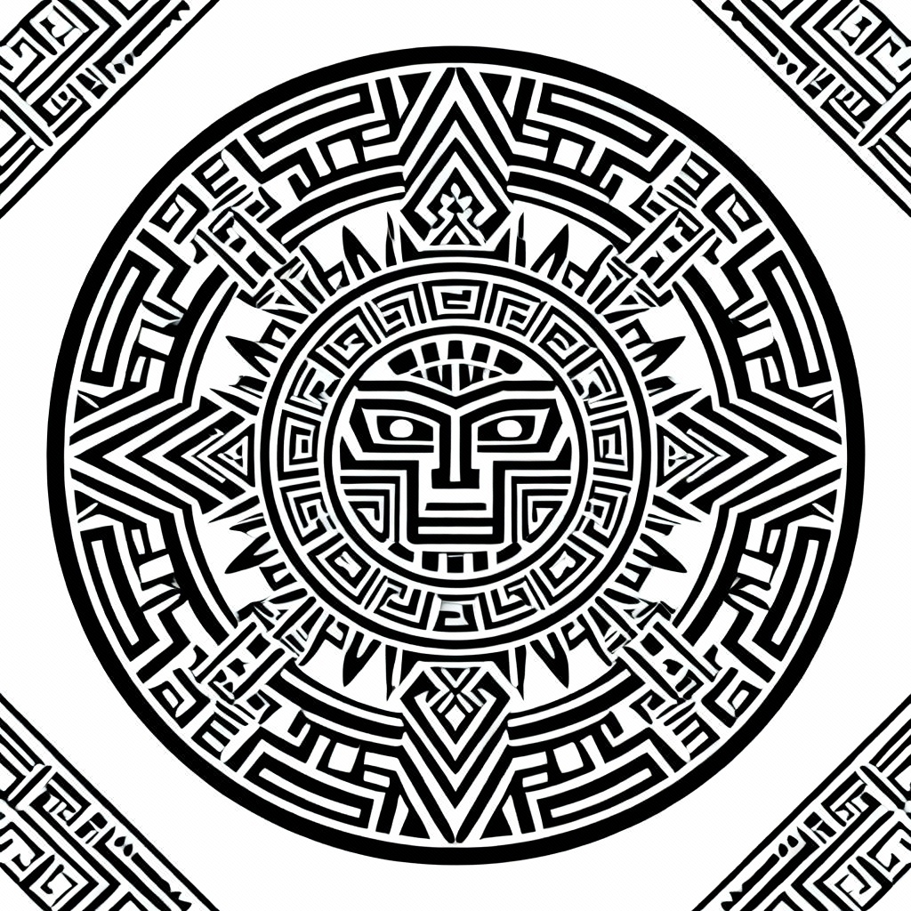 AI Aztec inspired tribal sun mandala design