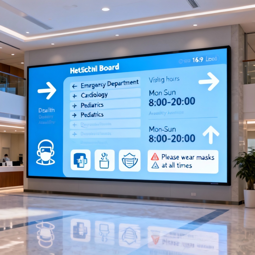 AI hospital wayfinding noticeboard with clear icons