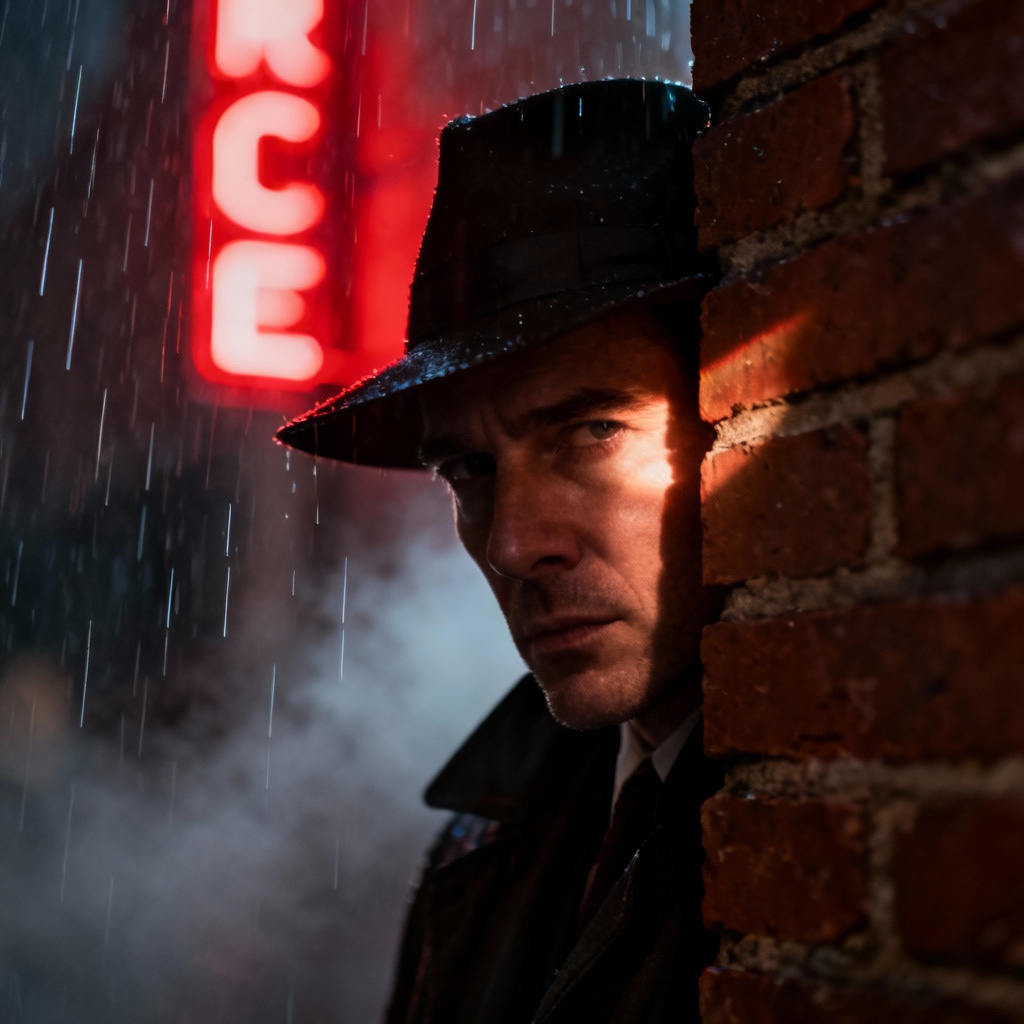 Detective stakeout in shadowed alley