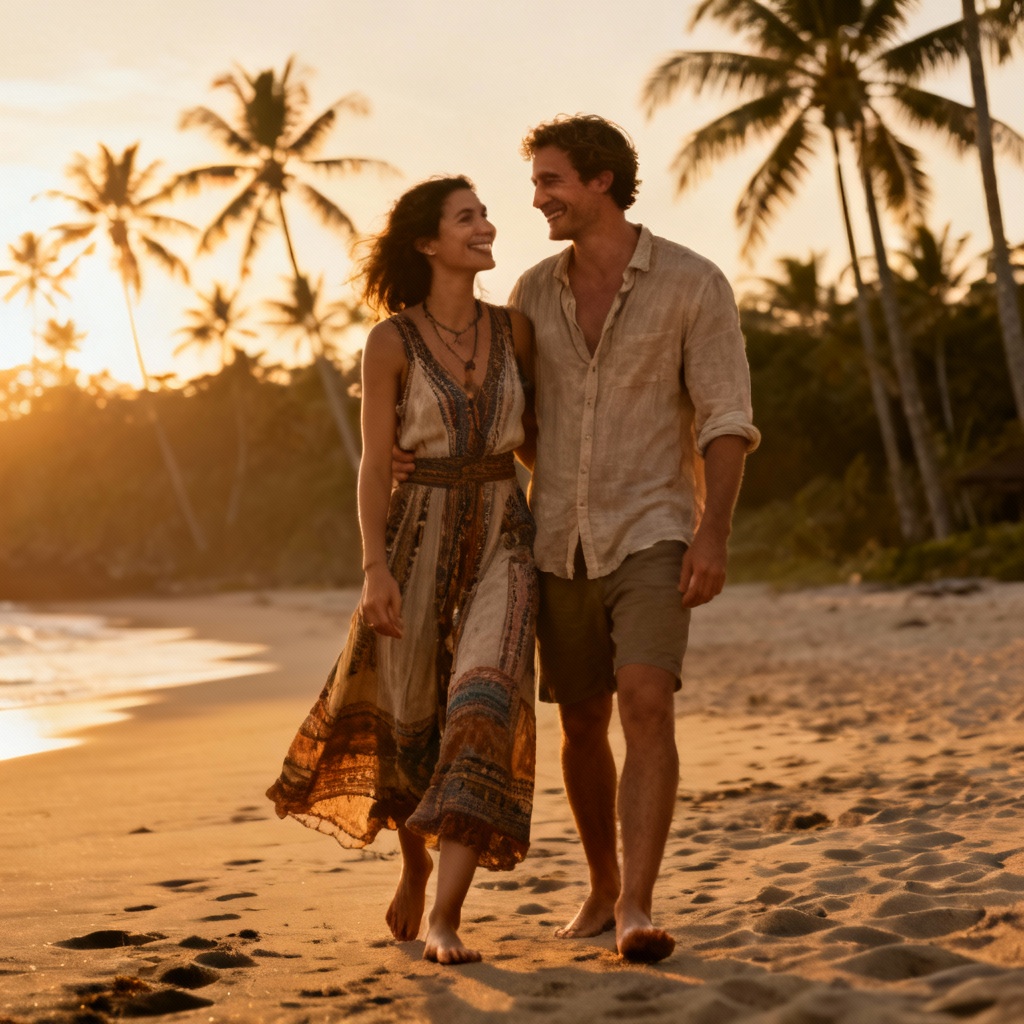 AI Bali beach prewedding at golden hour