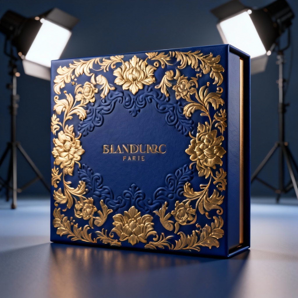 AI luxury packaging with gold foil pattern