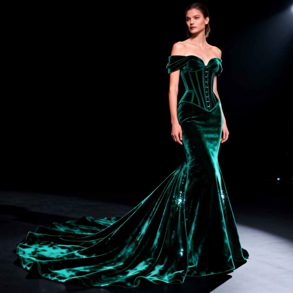 AI Velvet Mermaid Evening Dress With Train