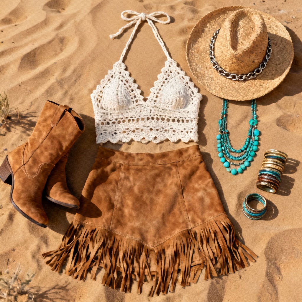 AI Boho Crochet and Fringe Outfit