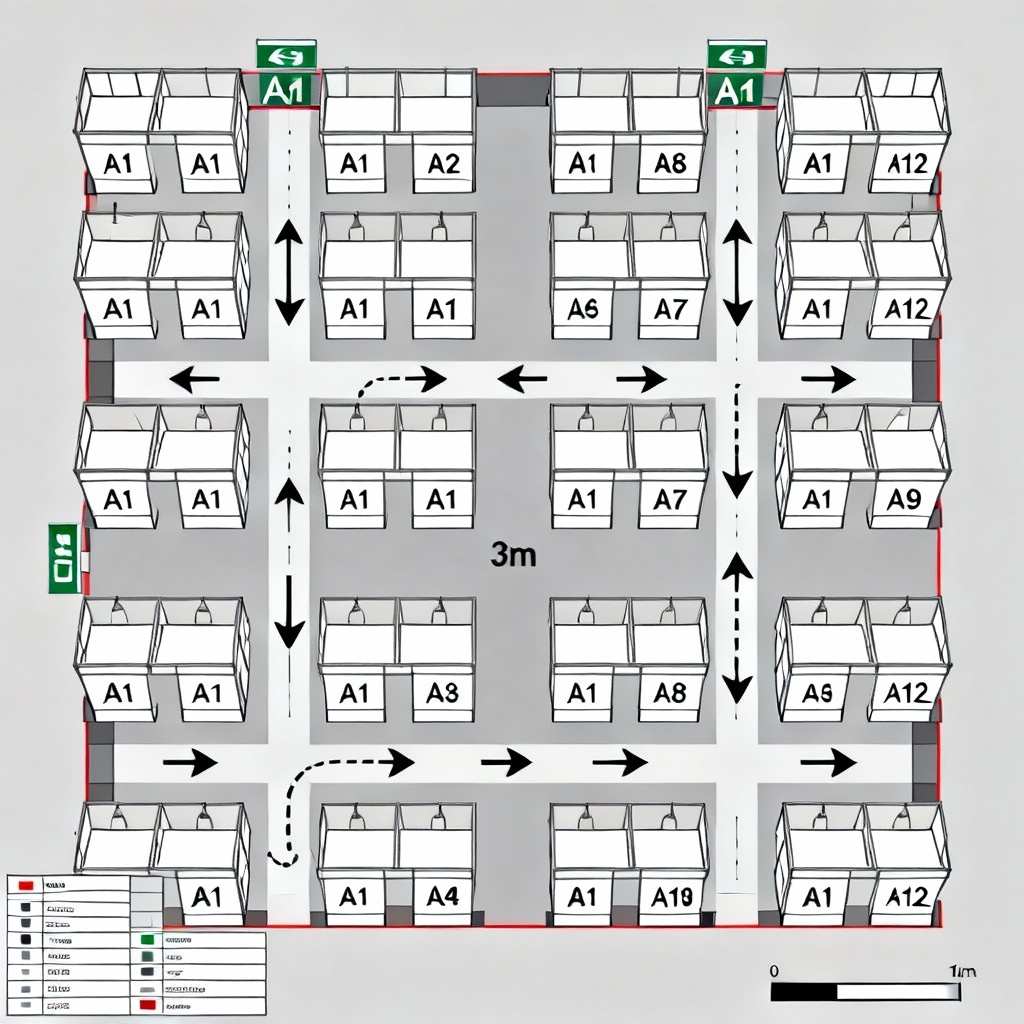 AI floor plan generator for booths and circulation arrows