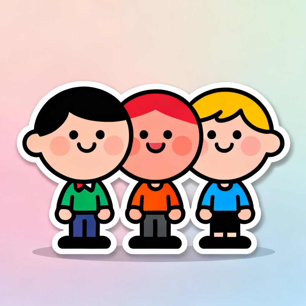 AI large headed cartoon group illustration with chibi proportions