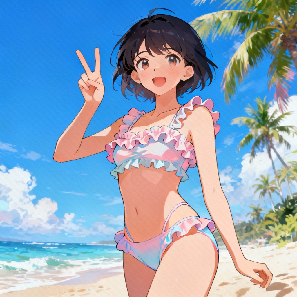 AI anime bikini girl on a bright summer beach