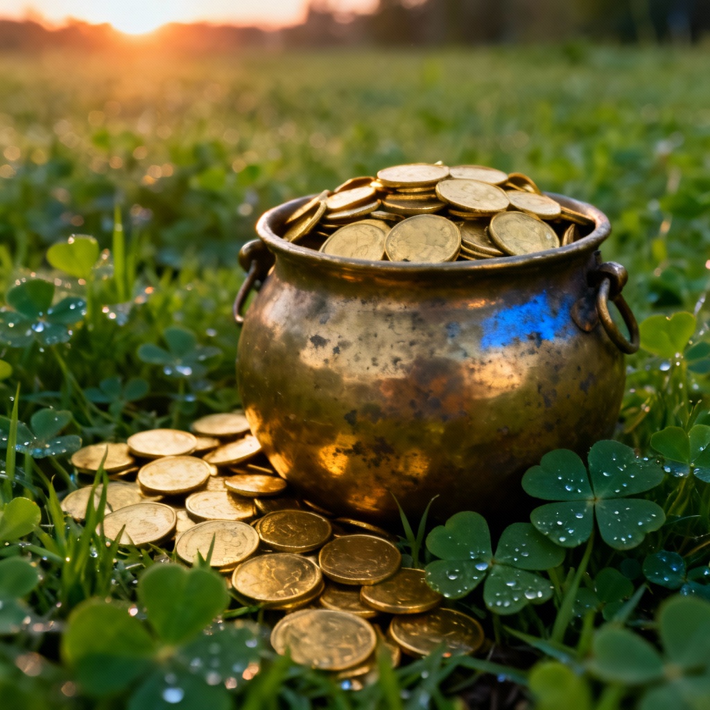 AI Photorealistic Pot of Gold on Clover