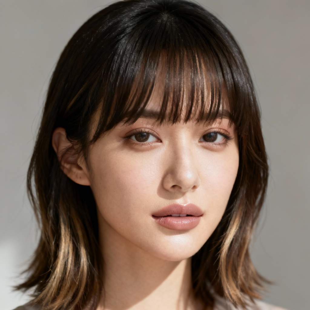 AI portrait with soft curtain bangs