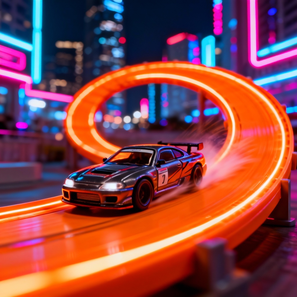 AI Hot Wheels style neon loop toy car image