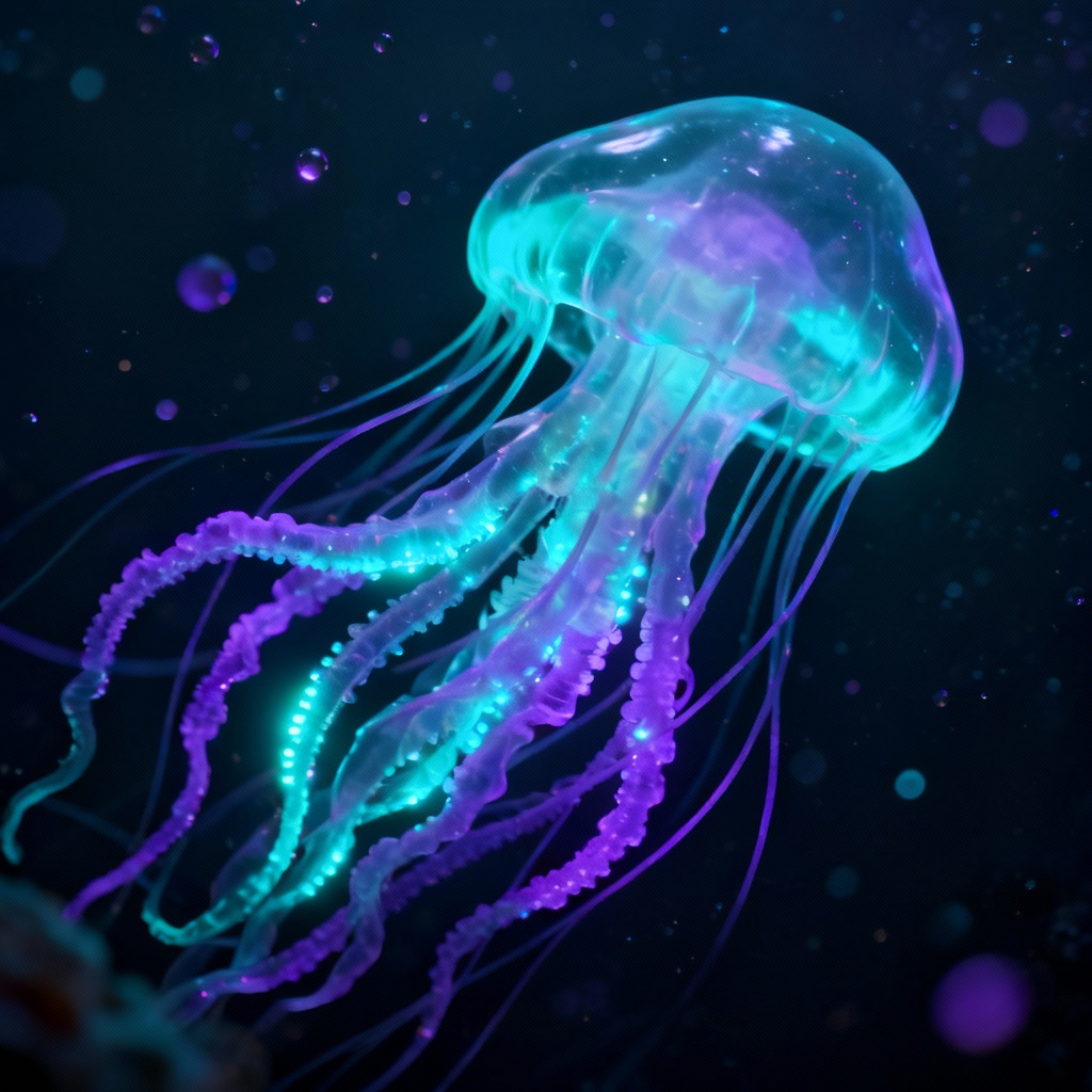 AI abyssal jelly leviathan with glowing tendrils