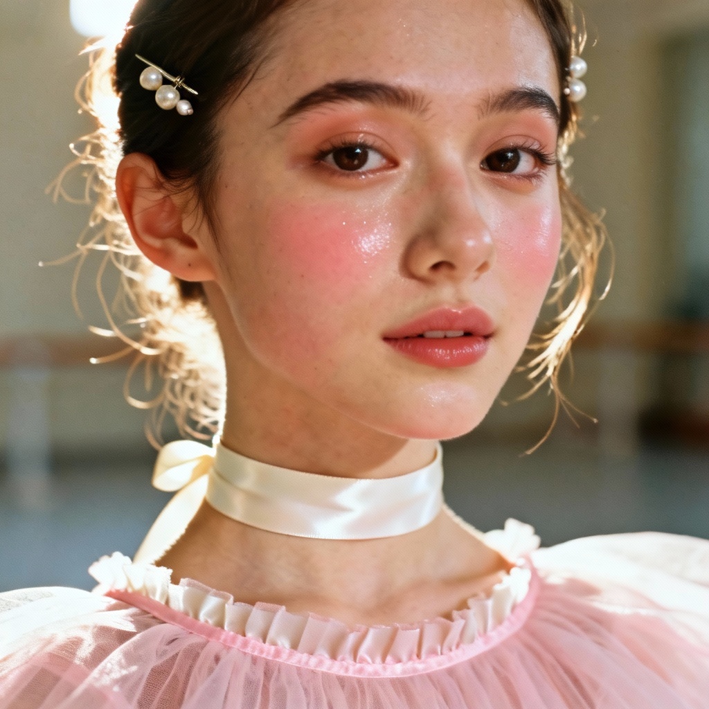AI balletcore portrait with pink tulle and ribbon choker