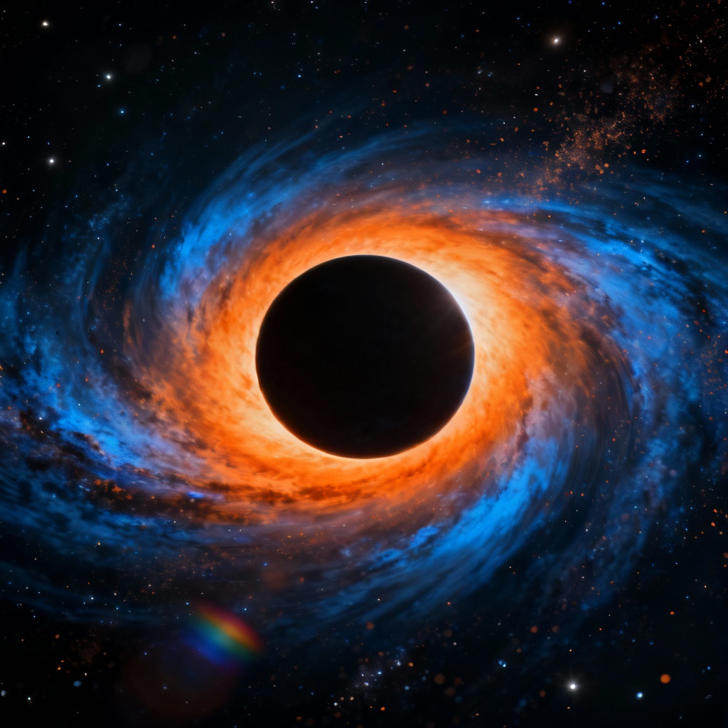 AI black hole with a glowing accretion disk in deep space