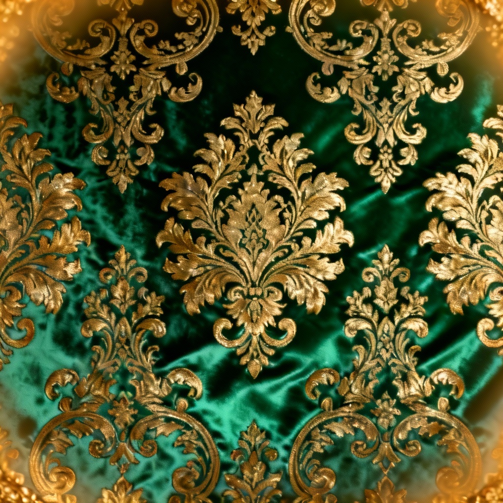 AI Victorian damask pattern in emerald and gold