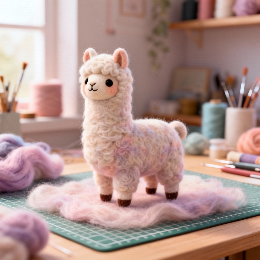 AI needle felted alpaca mockup with realistic wool texture