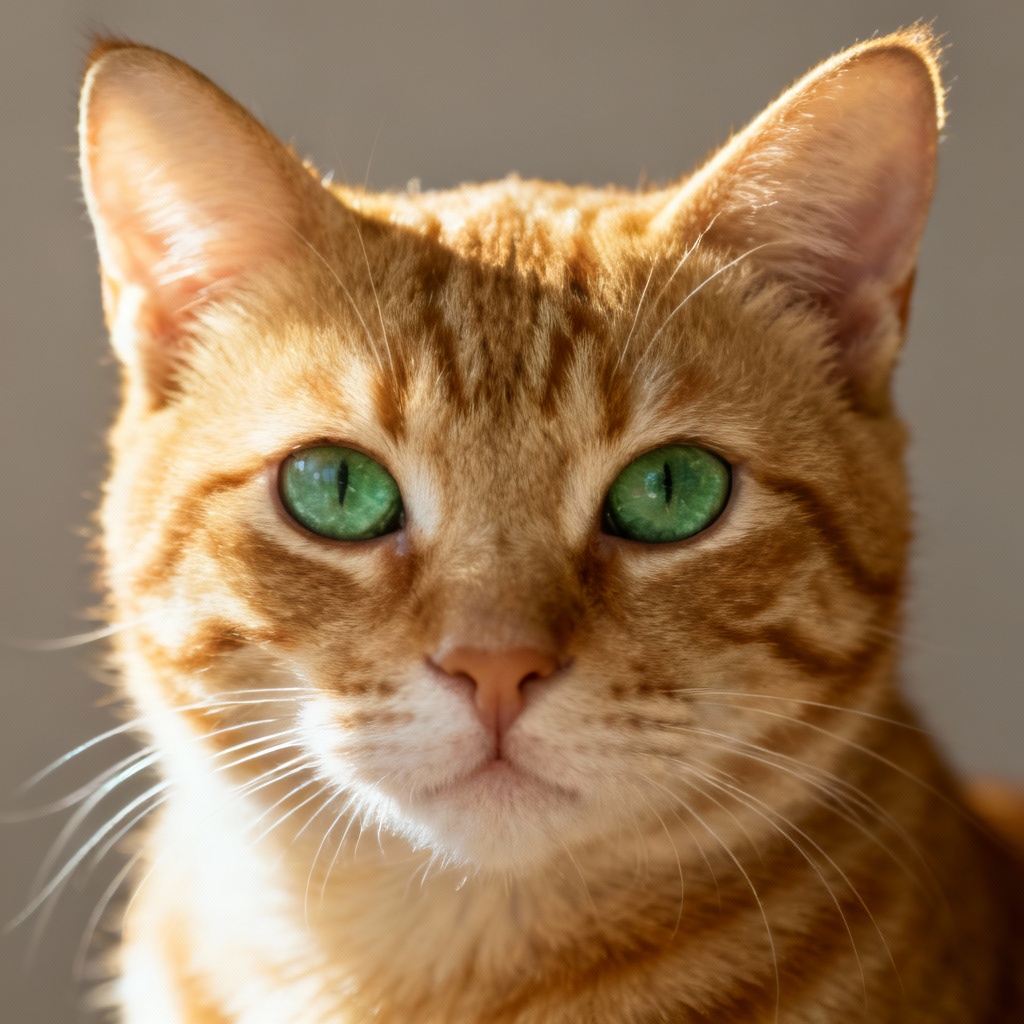 Photorealistic AI cat portrait of a tabby with studio lighting