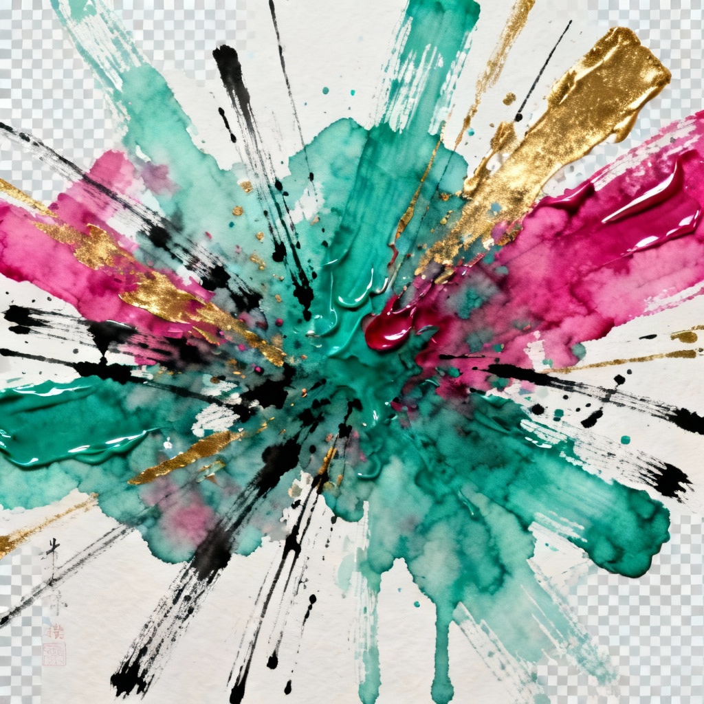 AI generated mixed media brush stroke burst on transparent background