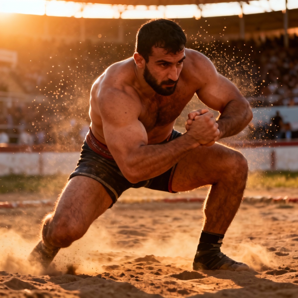 AI Turkish traditional wrestler action pose