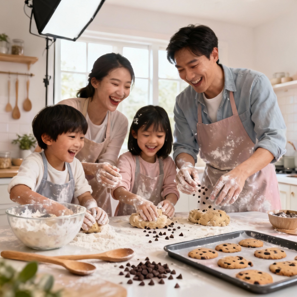 AI candid family baking together