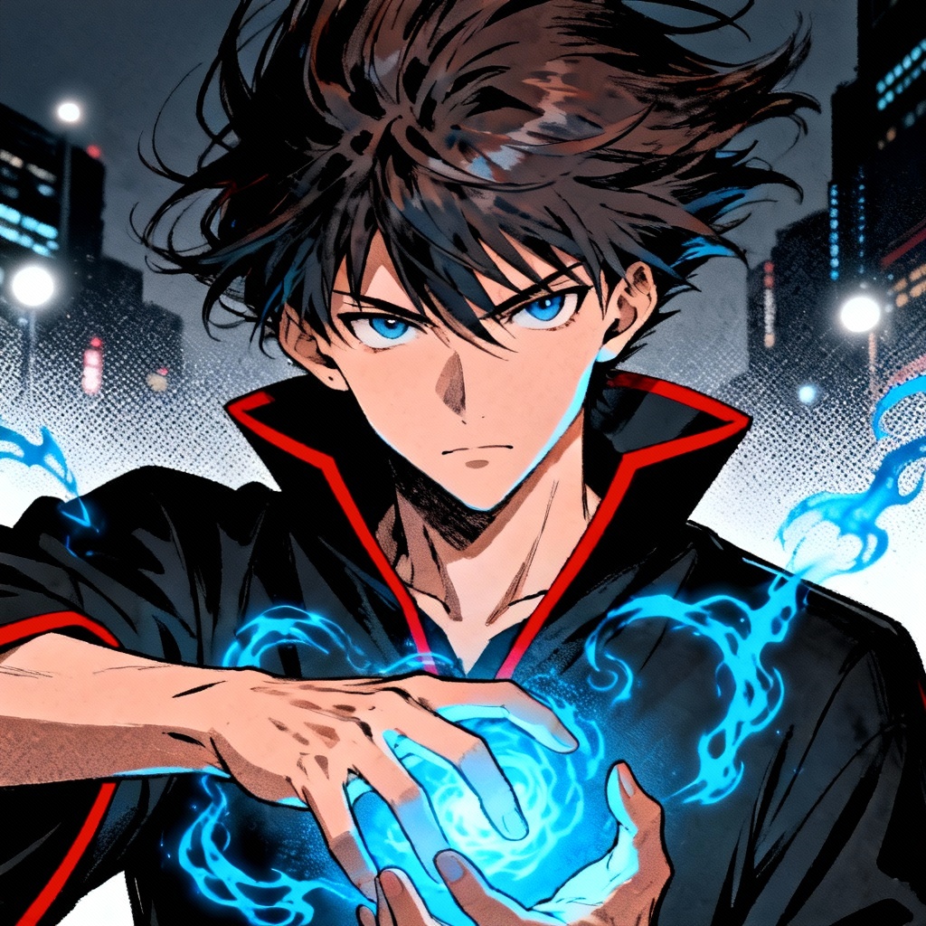 AI JJK OC sorcerer portrait with blue cursed energy