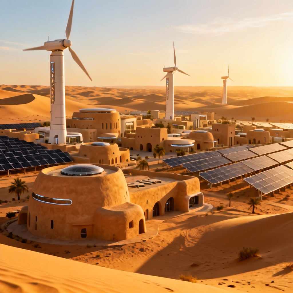 AI sci-fi desert city in Sahara