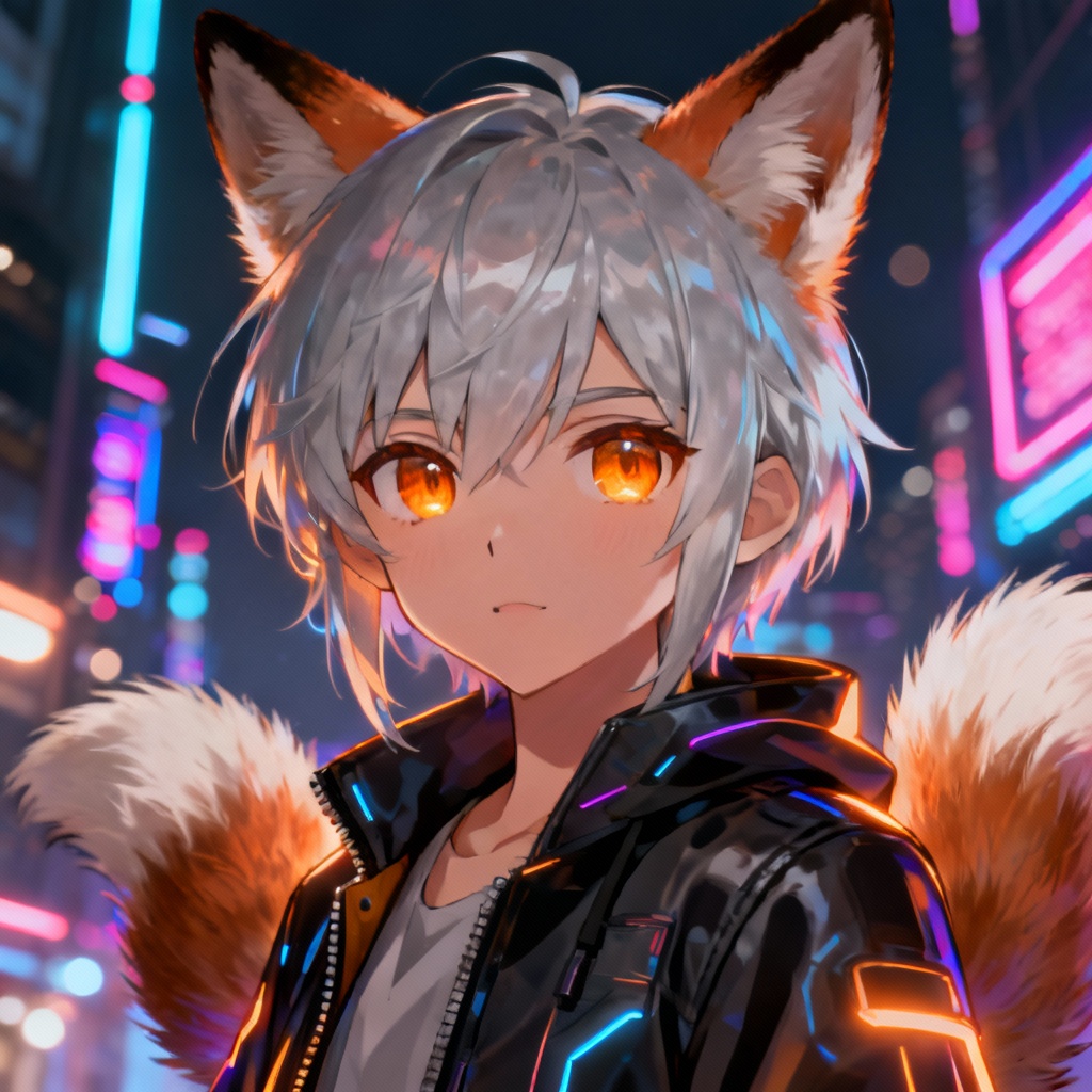 AI cyberpunk fox girl portrait