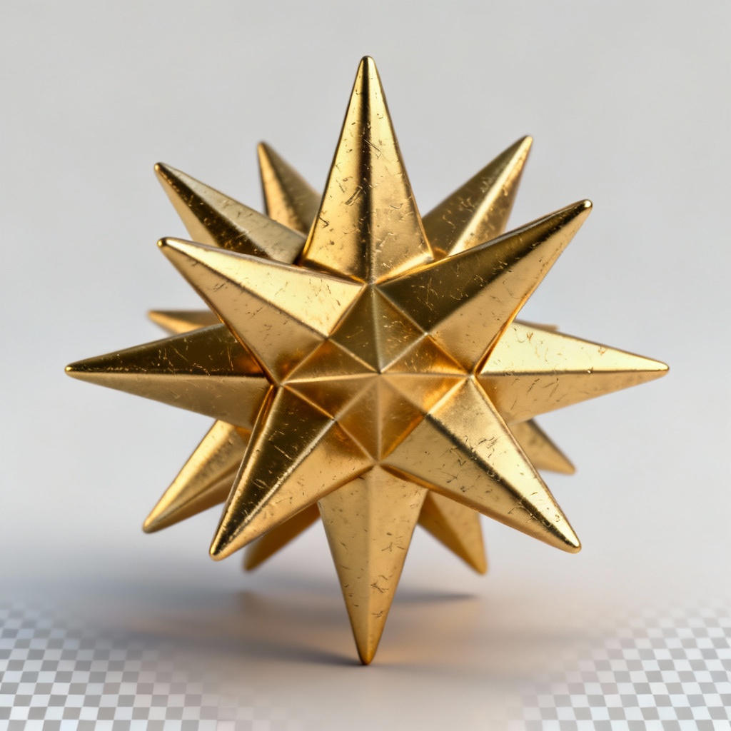 Glossy 3D gold stars on a transparent background