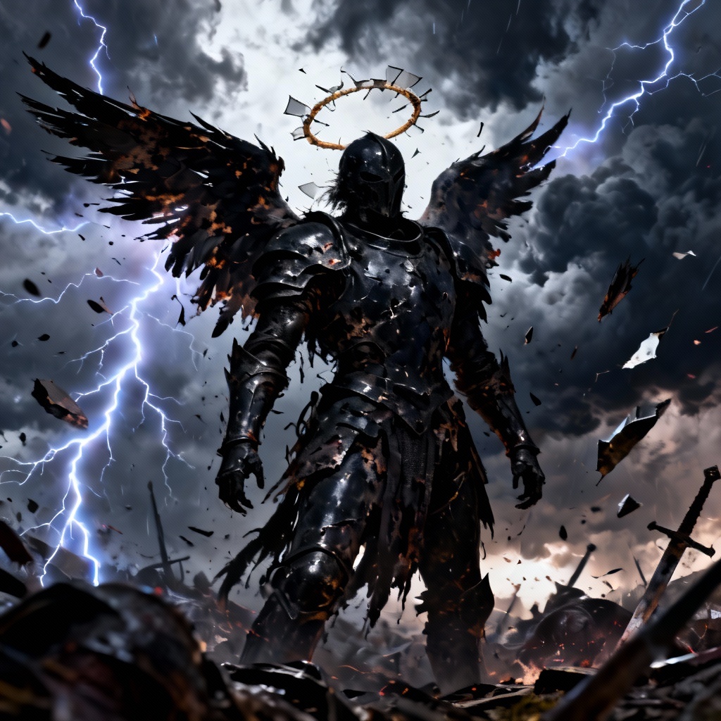 Angelic warrior fallen angel in fantasy battle