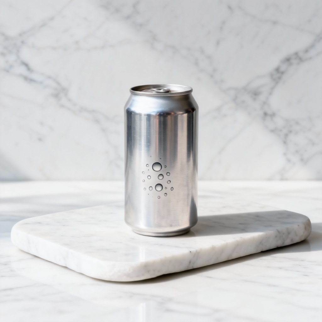 AI sparkling water can mockup in minimalist scene