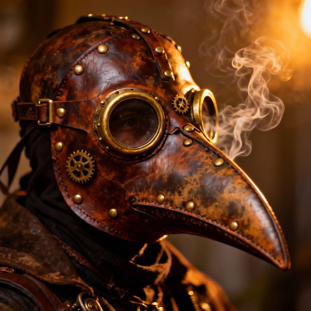 AI steampunk leather plague mask